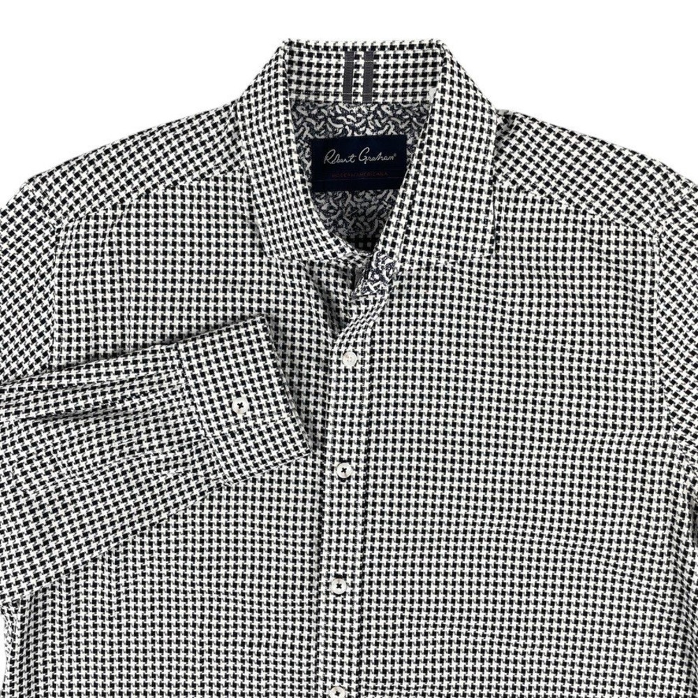 Robert Graham‎ Shirt Mens XL Tailored Fit Black White Geometric Houndstooth EUC